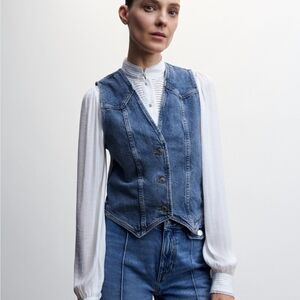 Mango Blue Denim Vest - Button Front